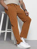 Men's Tan Regular Fit Textured Casual Trouser