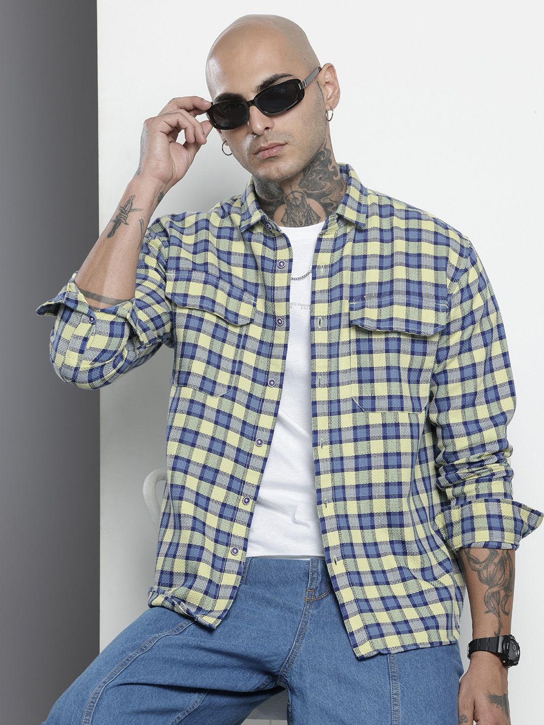 Men's Orange Relaxed Fit Checked Casual Shirt