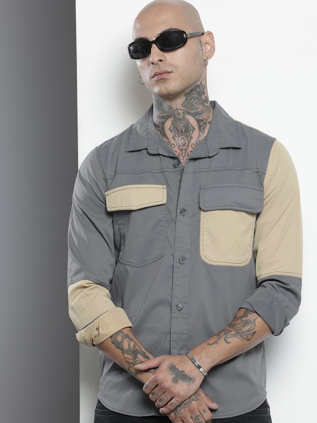 Men's Grey Regular Fit Solid Street Shirt
