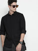 Men's Black Regular Fit Solid Textured Shirt