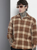Men's Brown Relaxed Fit Checked Textured Shirt