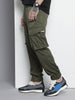 Men's Olive Relaxed Fit Textured Cargo Joggers