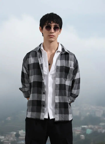 Men's Melange Relaxed Fit Casual Checkered Shirt