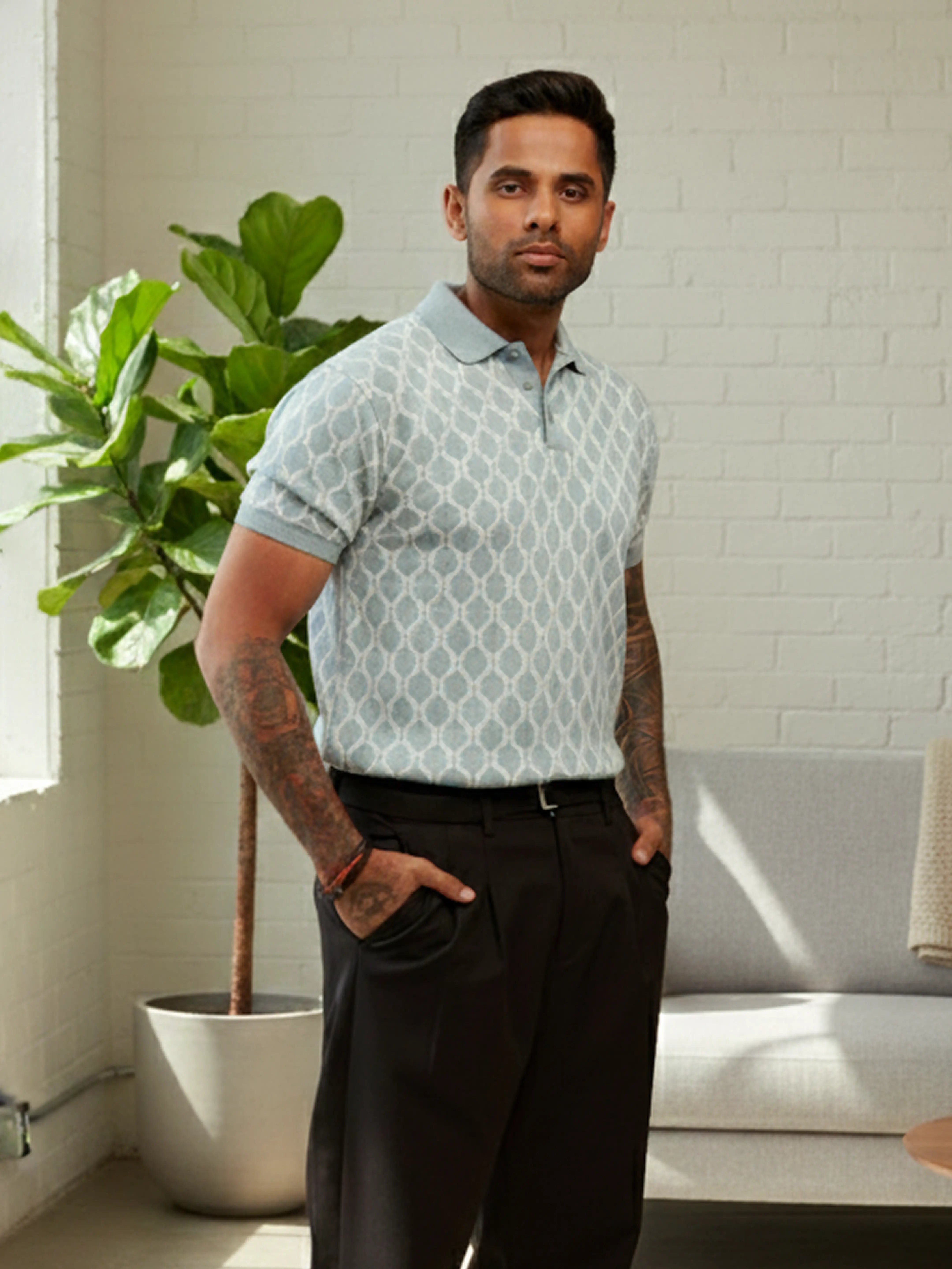 Men's White Slim Fit Textured Flat Knit T-Shirt