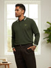 Men's Olive Slim Fit Textured Flat Knit T-Shirt