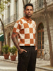 Men's Orange Oversized Fit Textured Flat Knit T-Shirt