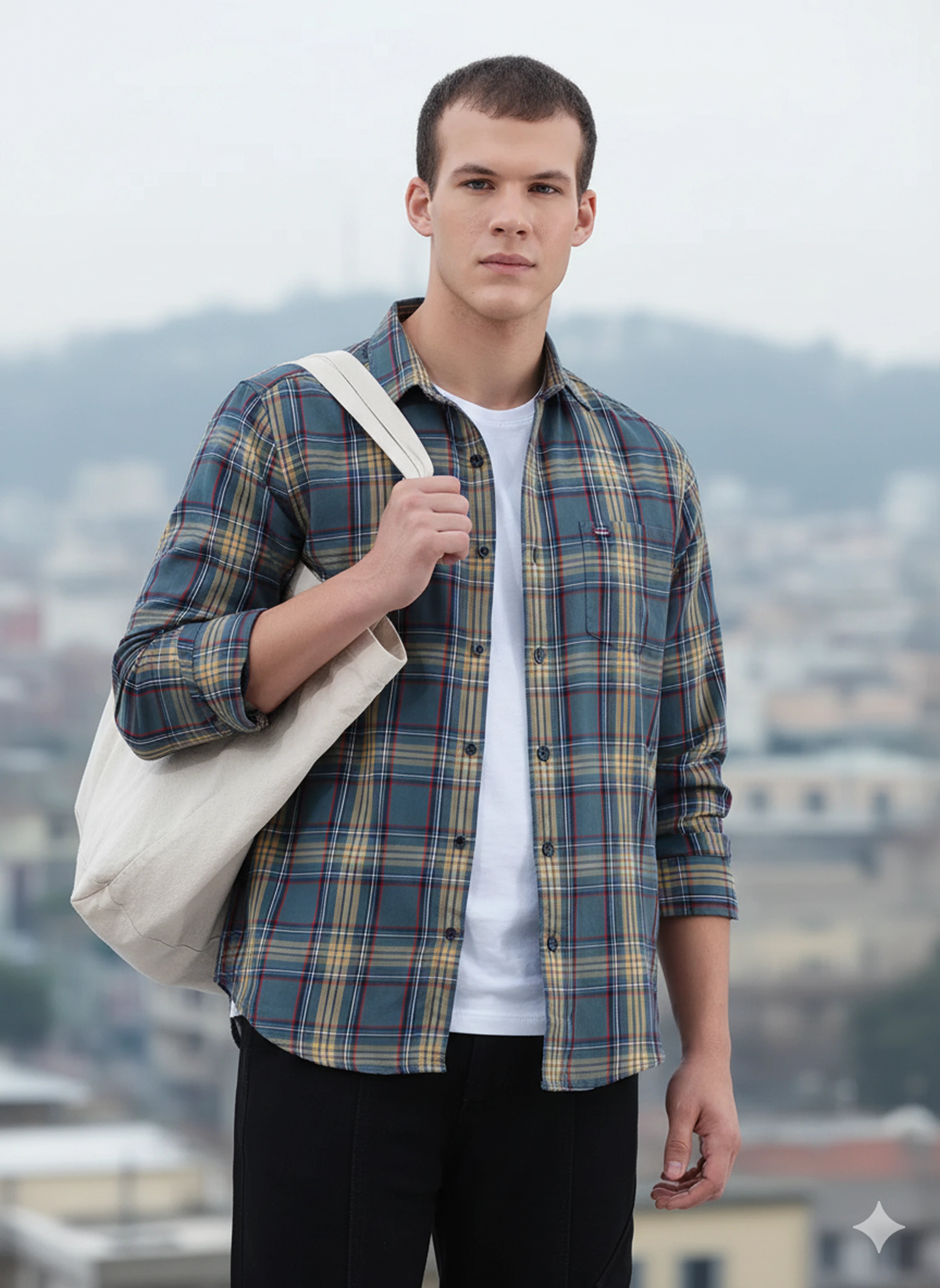 Men's Green Slim Fit Checked Casual Shirt