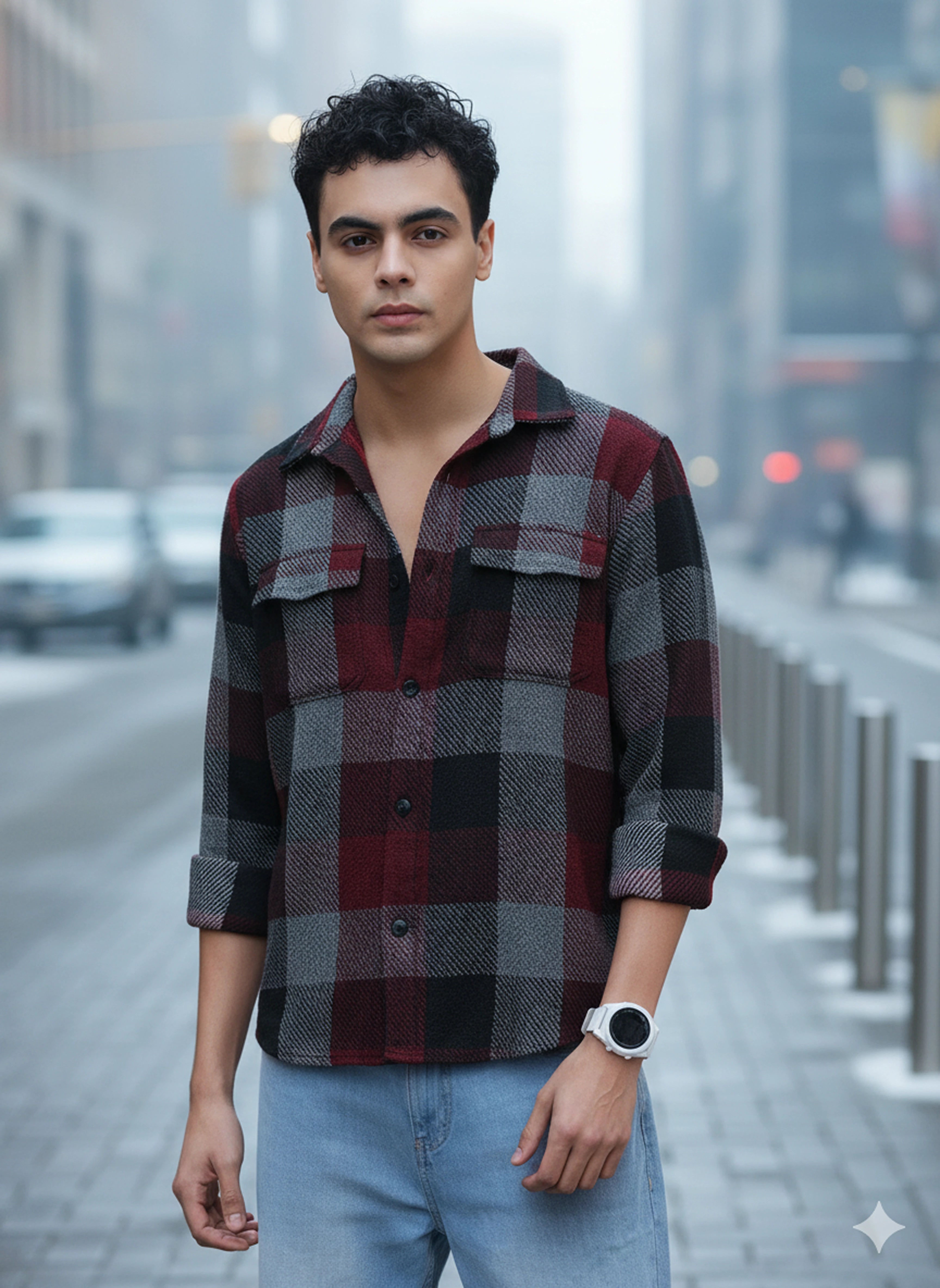Men's Maroon Regular Fit Checked Casual Shirt