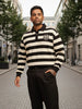 Men's Cream Oversized Fit Striped Flat Knit T-Shirt
