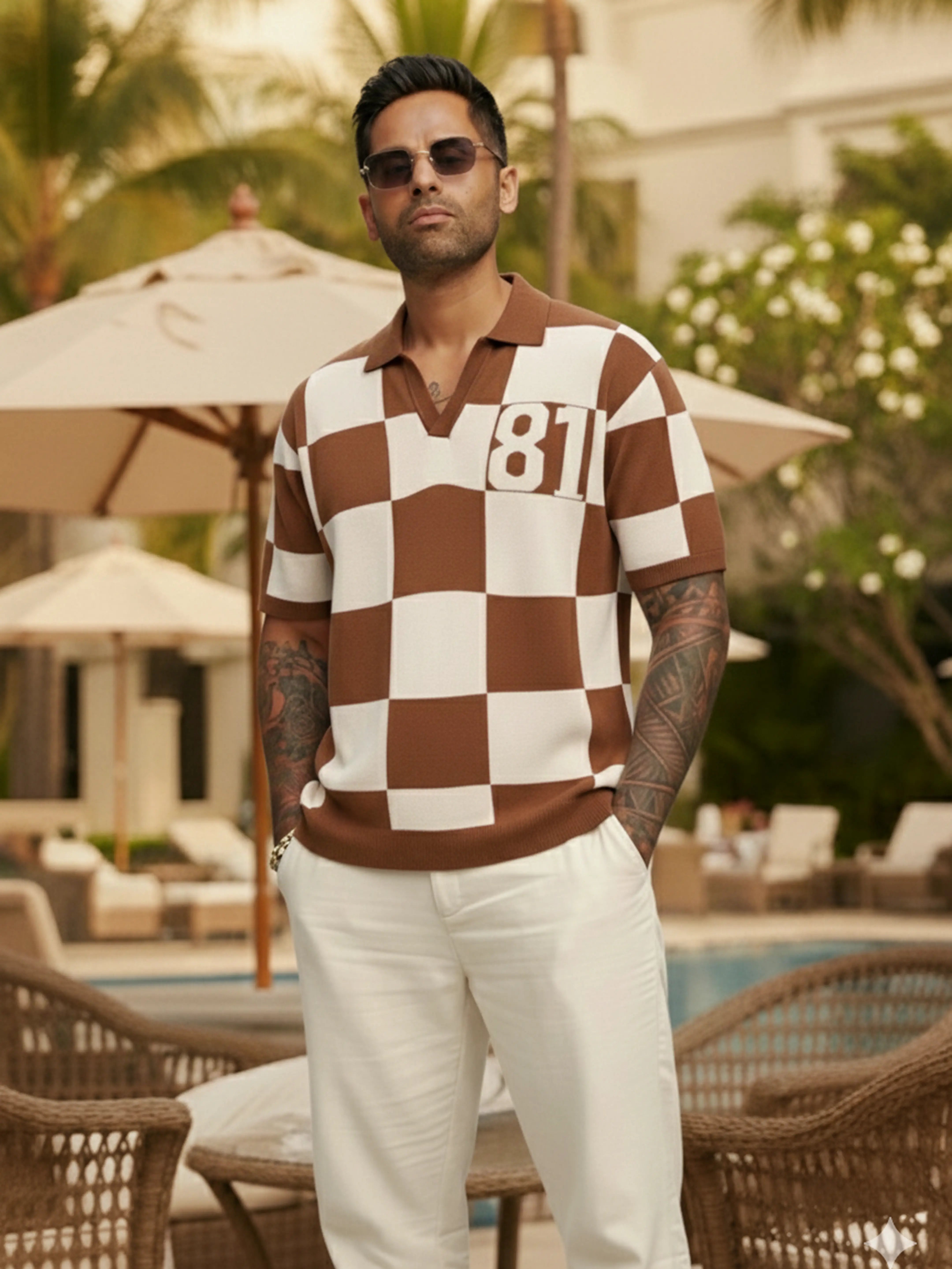 Men's Brown Oversized Fit Textured Flat Knit T-Shirt