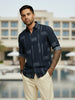 Men's Navy Blue Slim Fit Printed Party Wear Shirt