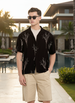 Men's Black Relaxed Fit Embroided  Embroidery Shirt