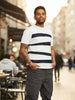 Men's White Slim Fit Colourblocked Flat Knit Polo Collar T-Shirt