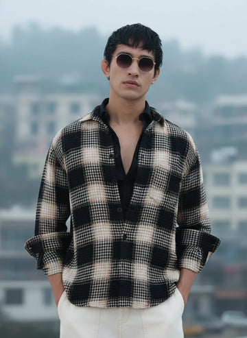 Men's Black Relaxed Fit Casual Textured Shirt