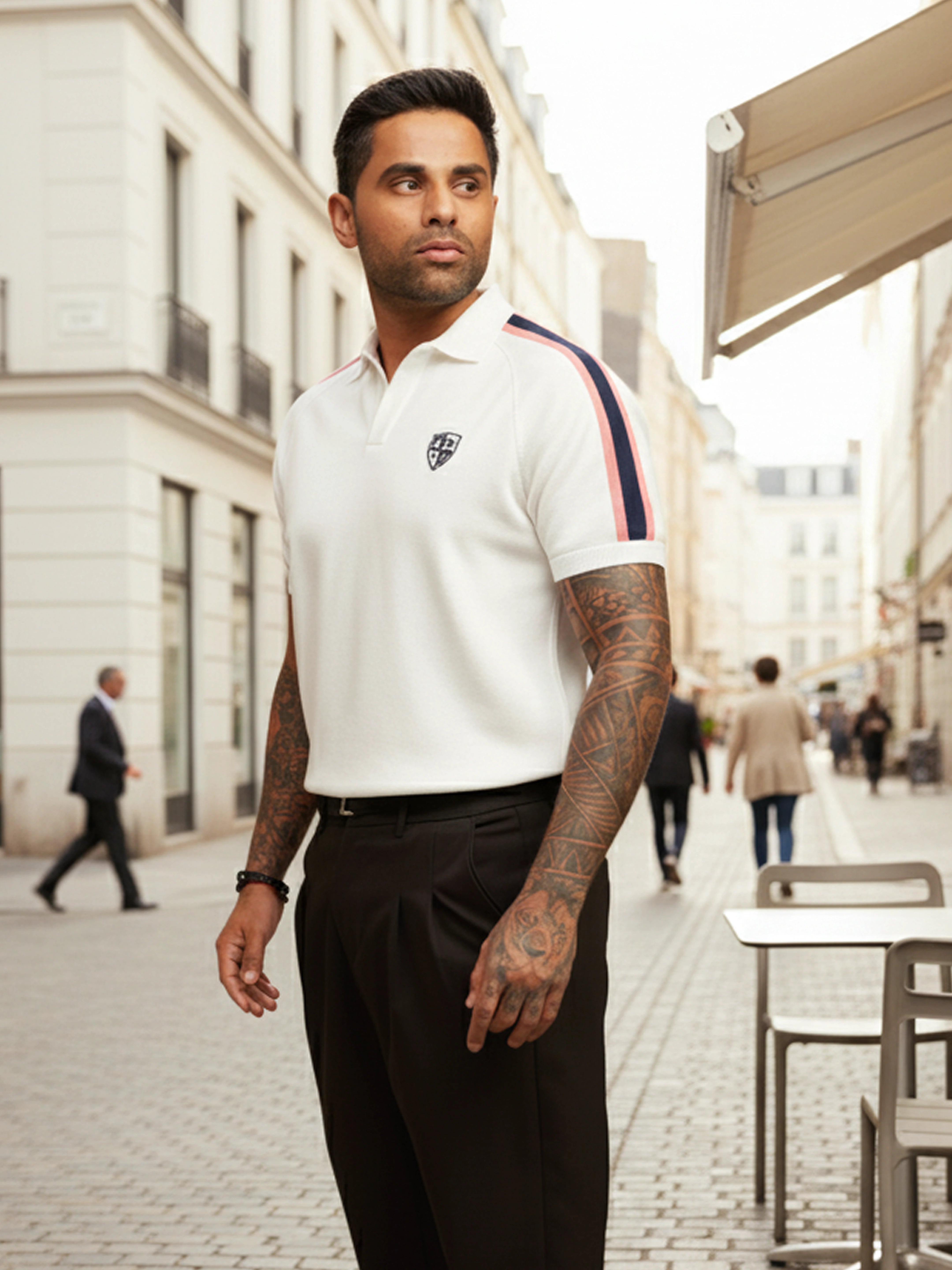 Men's Cream Slim Fit Textured Flat Knit T-Shirt