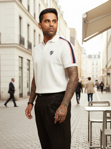 Men's Cream Slim Fit Textured Flat Knit T-Shirt