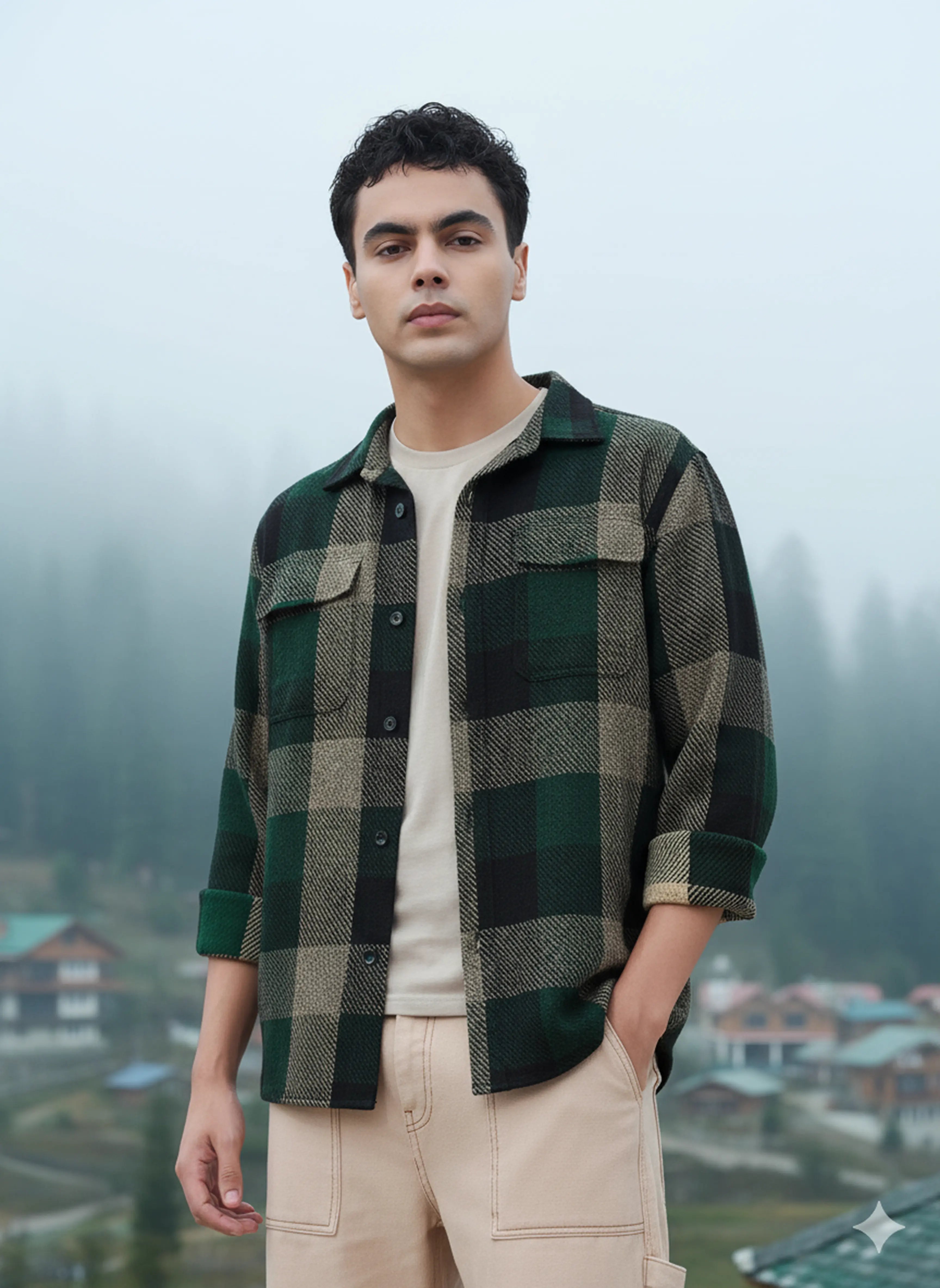 Men's Green Regular Fit Checked Casual Shirt