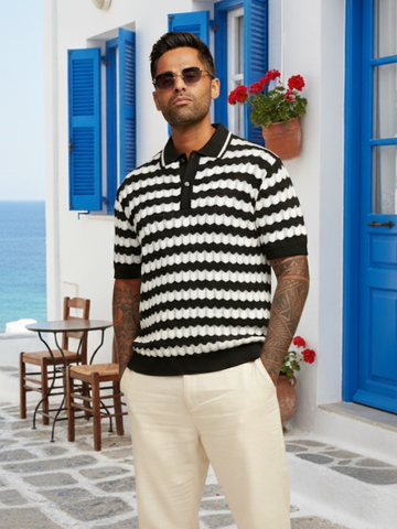 Men's Black Slim Fit Textured Flat Knit Shirt