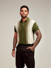 Men's Green Slim Fit Textured Flat Knit Polo Collar T-Shirt