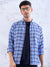 Men's Polycotton Blue Checkered Slim Fit Long Sleeves Shirt