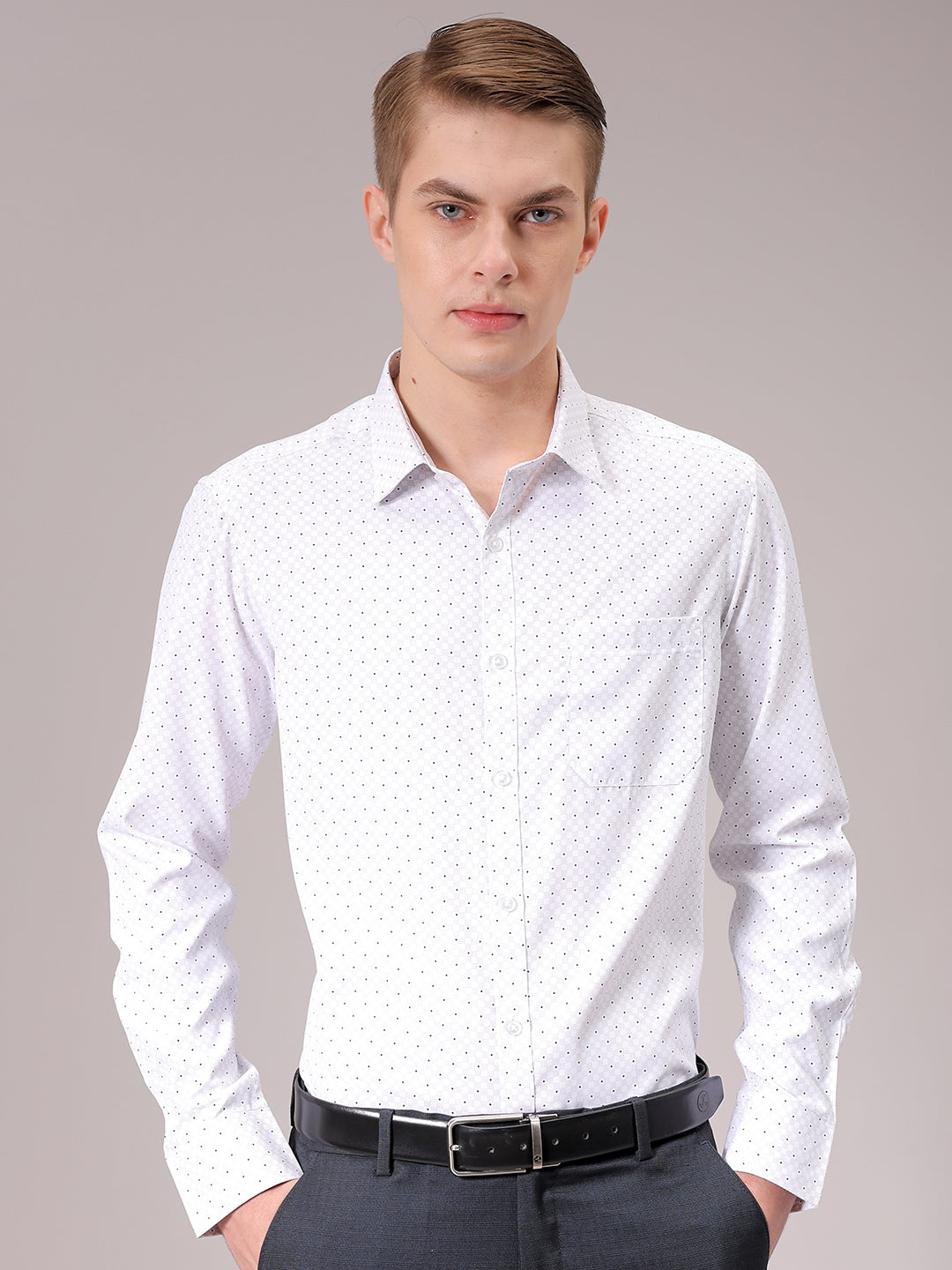 Men's Grey Slim Fit Ditsy Formal Shirt