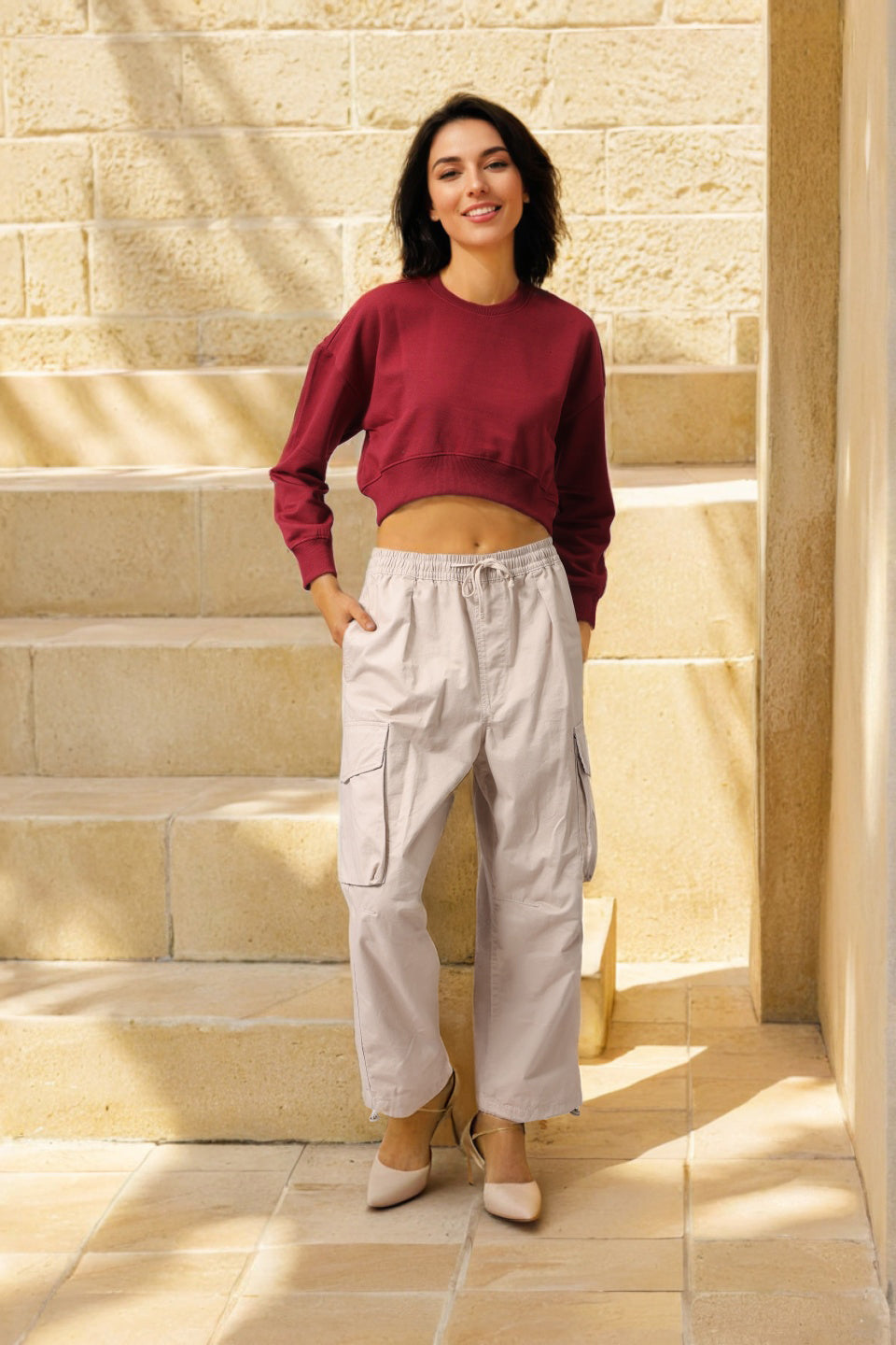 Women's Purple Loose Fit Solid Cropped Sweatshirt