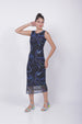 Freehand Blue Fitted Abstract Midi Mesh Dress