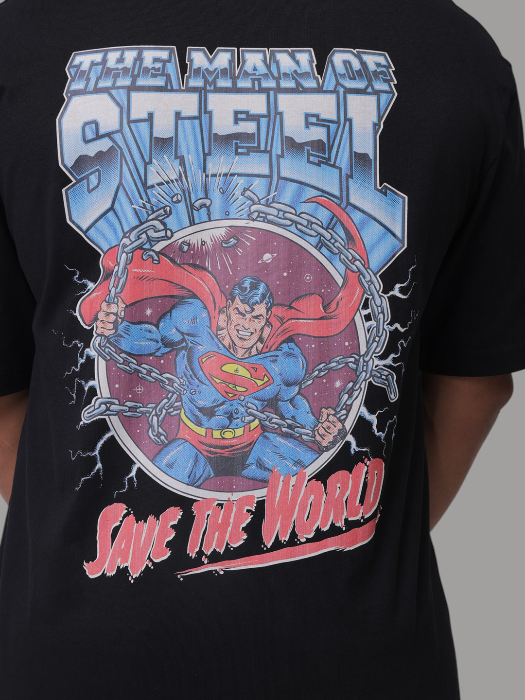 Men's Black Boxy Fit Character Print Crew Neck T-shirt