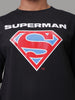 Men's Black Boxy Fit Character Superman Printed Crew Neck T-Shirt