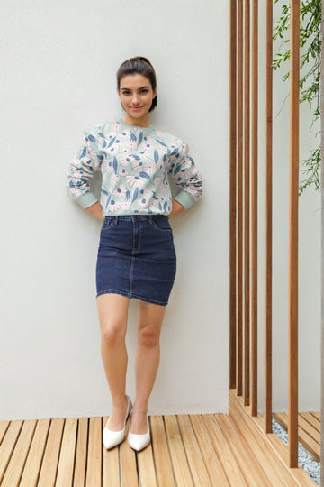 Women's Green Relaxed Fit Floral Crewneck Sweatshirt