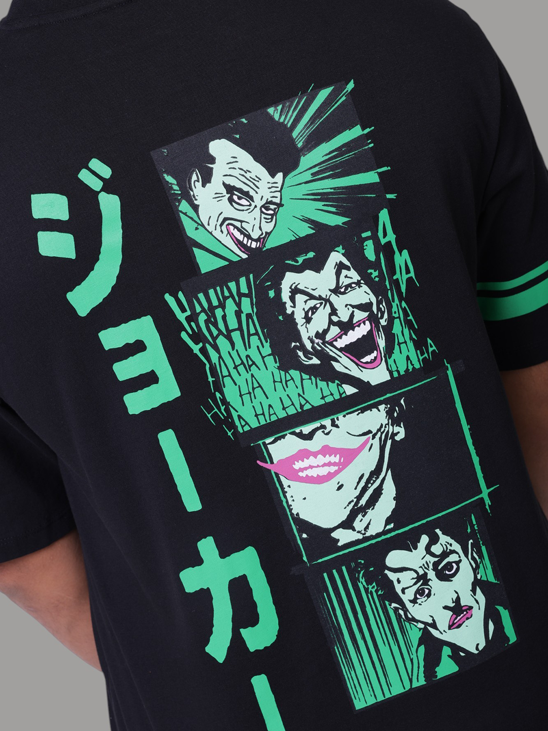 Men's Black Boxy Fit Character Print Crew Neck T-shirt