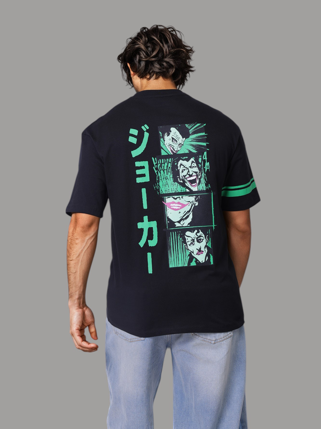Men's Black Boxy Fit Character Print Crew Neck T-shirt