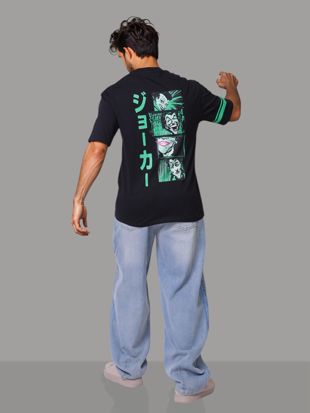Men's Black Boxy Fit Character Print Crew Neck T-shirt