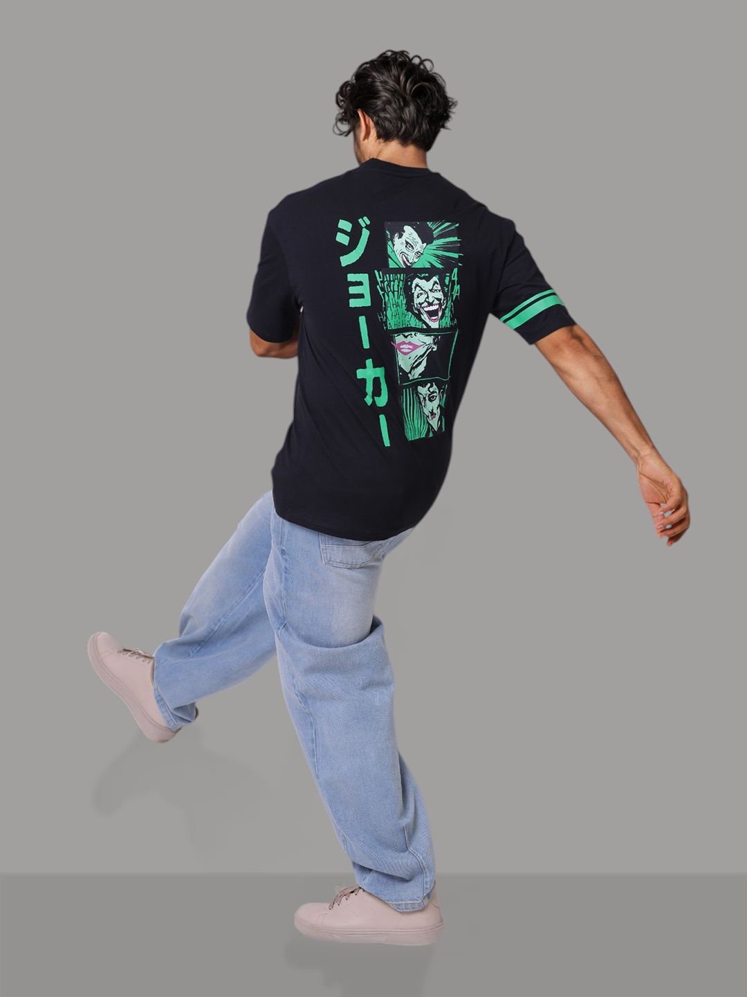 Men's Black Boxy Fit Character Print Crew Neck T-shirt