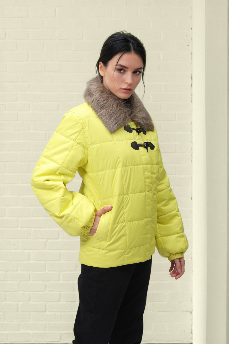 Women's Yellow Relaxed Fit Solid Puffer Jacket