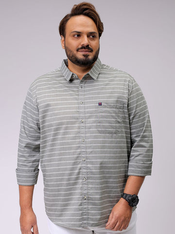 Men's Olive Regular Fit Striped Casual Shirt