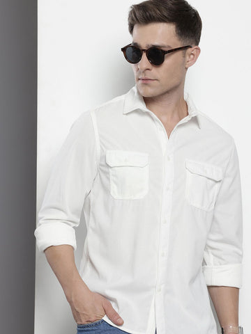 Men's White Regular Fit Solid Casual Shirt