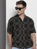 Men's Black Relaxed Fit Textured Resort Wear Shirt