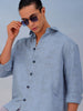 Men's Blue Relaxed Fit Solid Resort Wear Shirt
