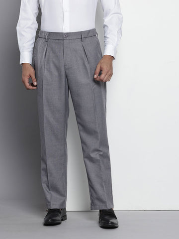 Men's Grey Relaxed Fit Formal Trousers