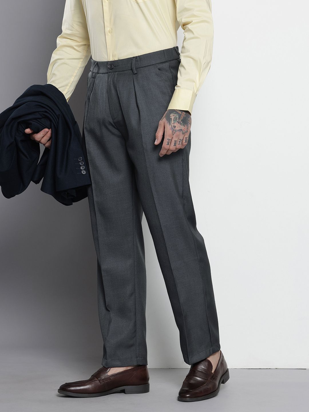 Men's Navy Blue Relaxed Fit Formal Trousers