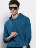 Men's Blue Regular Fit Textured Hooded T-Shirt