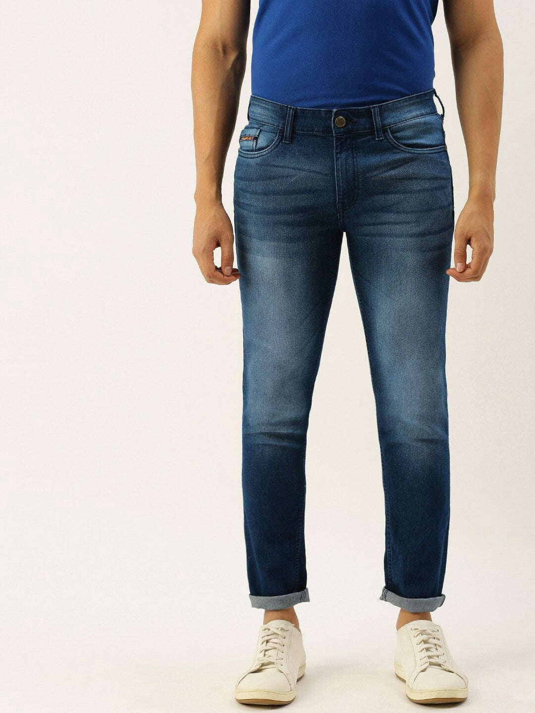 Men's Blue Slim Fit Solid Low-Rise Jeans
