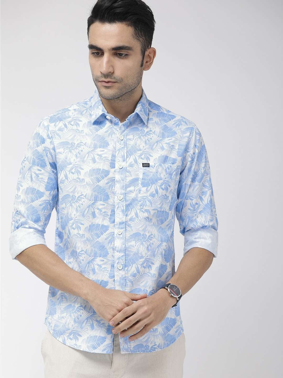 Men's Blue Slim Fit Printed Casual Shirt