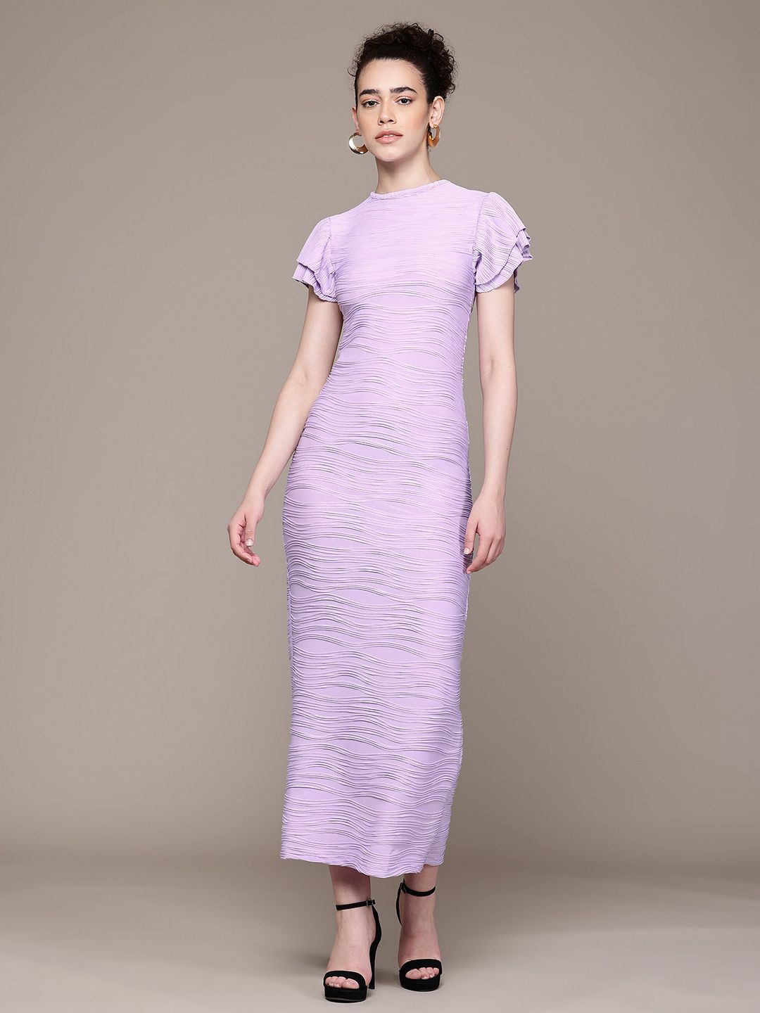 Women Regular Fit Purple Half Sleeves Dress