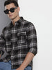 Men's Black Slim Fit Checked Casual Shirt