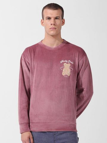 Men's Brown Oversized Fit Textured Casual Sweatshirt