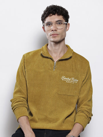 Men's Yellow Relaxed Fit Textured Street Sweatshirt