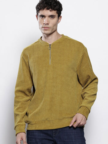 Men's Yellow Relaxed Fit Textured Street Sweatshirt
