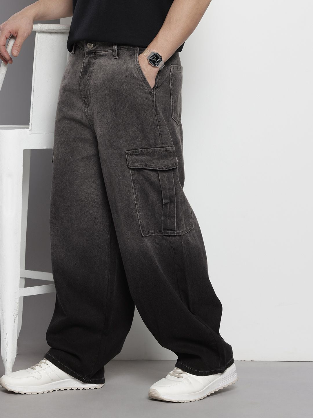 Men's Black Regular Fit Utility Jeans